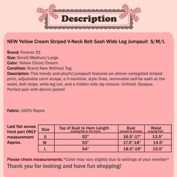 Yellow Cream Striped Wide Leg Cami V Neck Jumpsuit - Picture 7 of 7